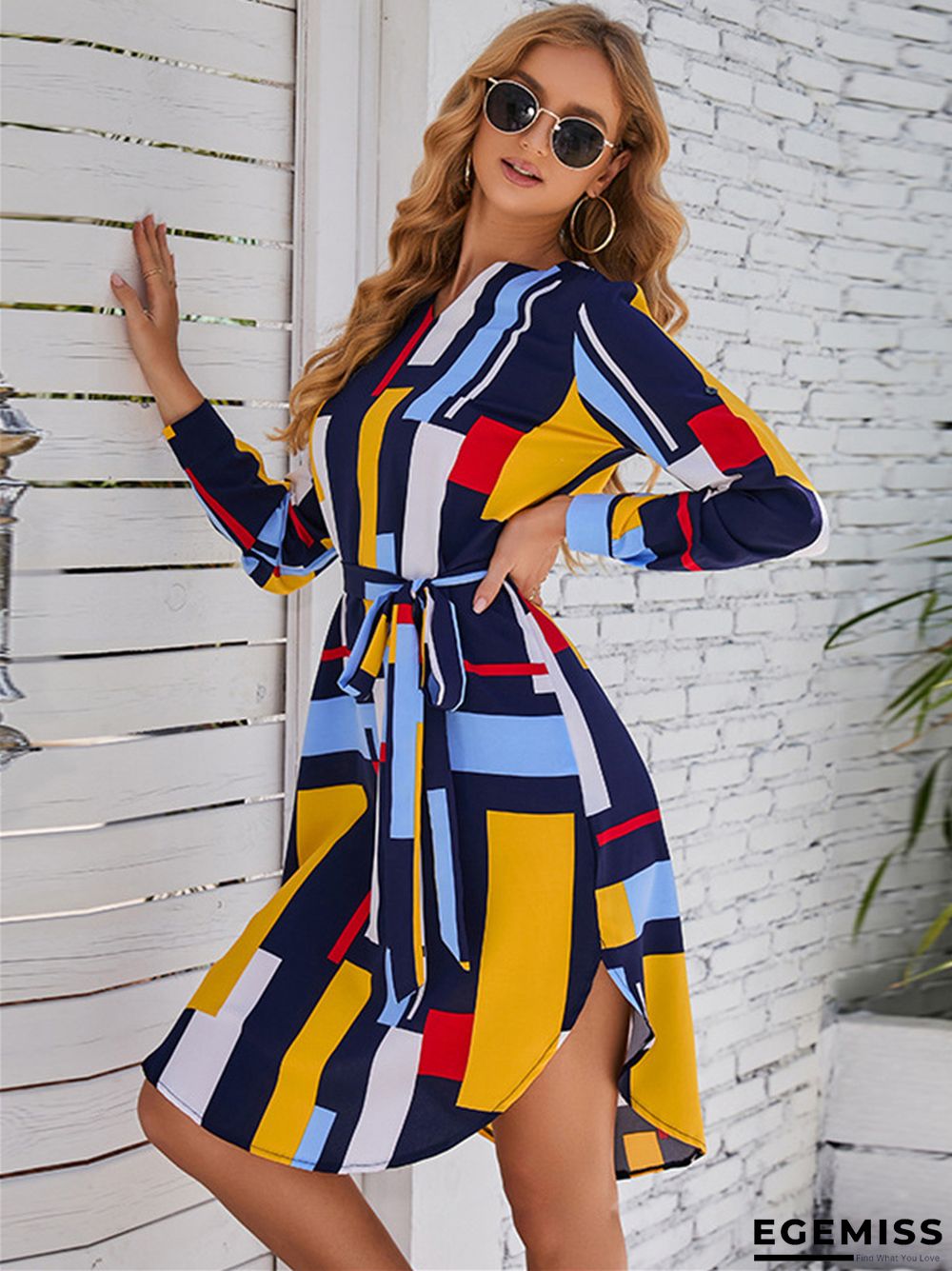 Classic Neckline Color Block Lace-up Design Dress | EGEMISS