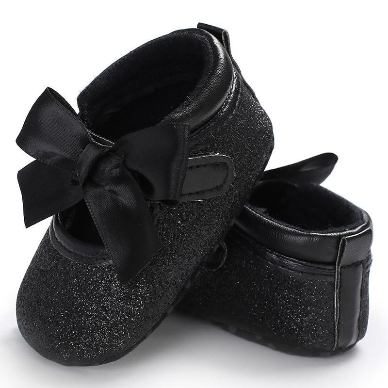 2019 Baby First Walkers Toddler Kids Baby Girls PU Princess Bow Loving Heart Shoes Bowknot Lace Up Glitter Crib Sole Sneaker