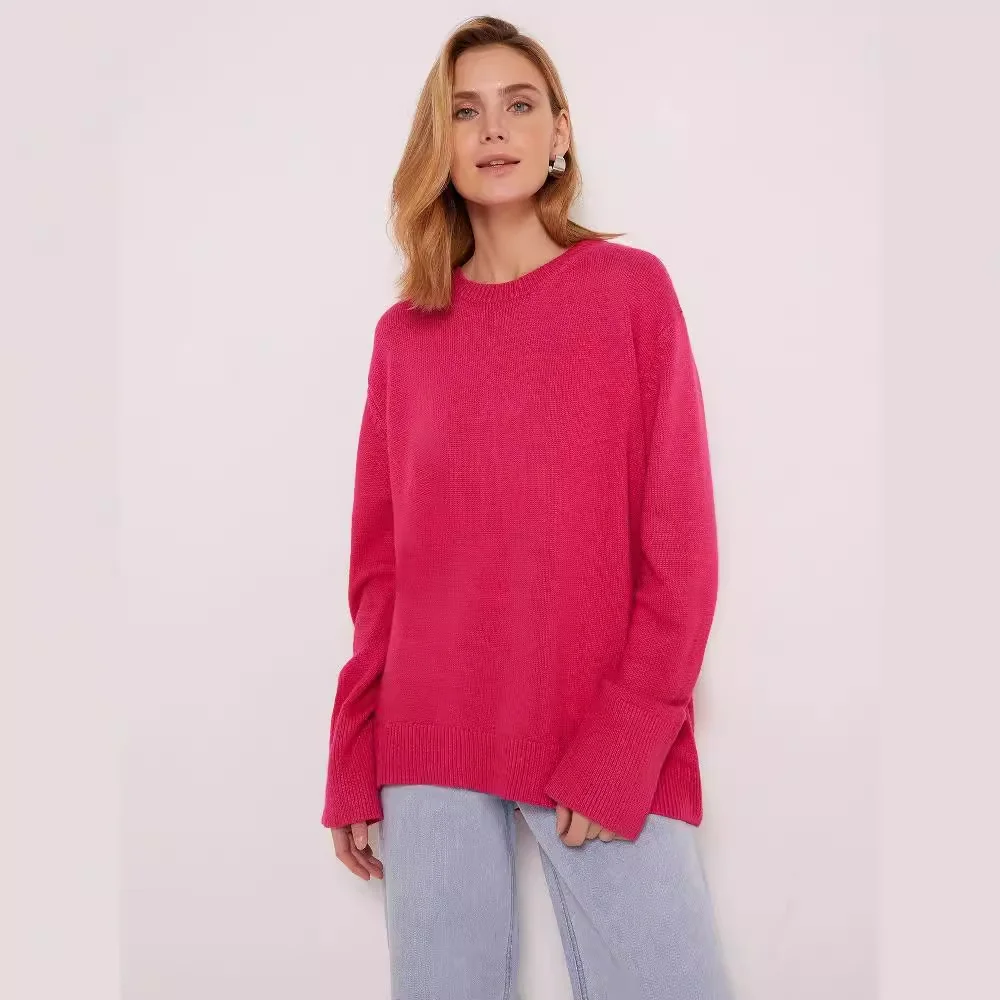 Athvotar Athvotar And Winter Explosion Of Women's Knitted Shirt Round-Neck Solid Color Loose Sweater