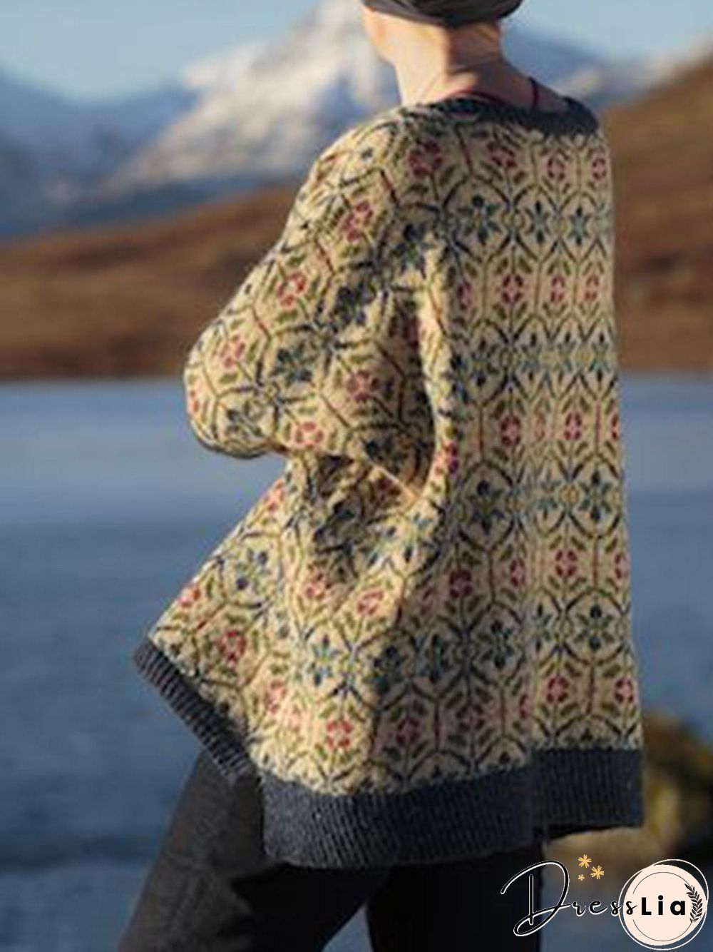 Khaki Long Sleeve Acrylic Sweater