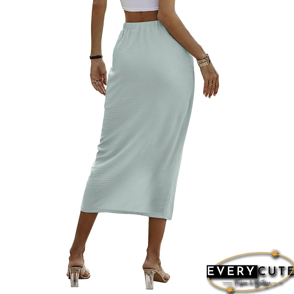 Light Green Solid Bodycon Skirt with Split