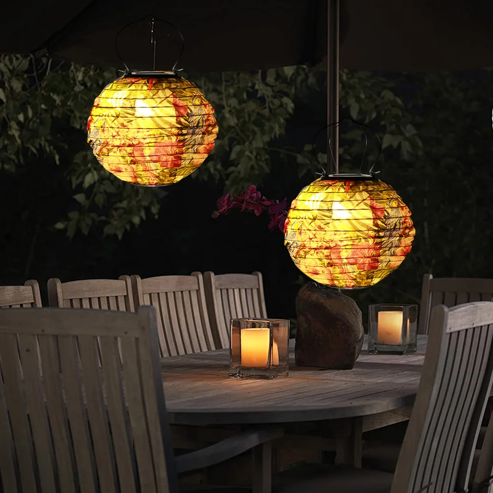 20cm Solar LED Chinese Lantern Light Waterproof Print Hanging Lamp (C)