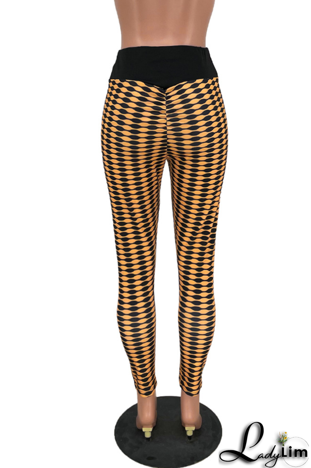 Blue Sexy Print Fold Skinny High Waist Pencil Full Print Bottoms