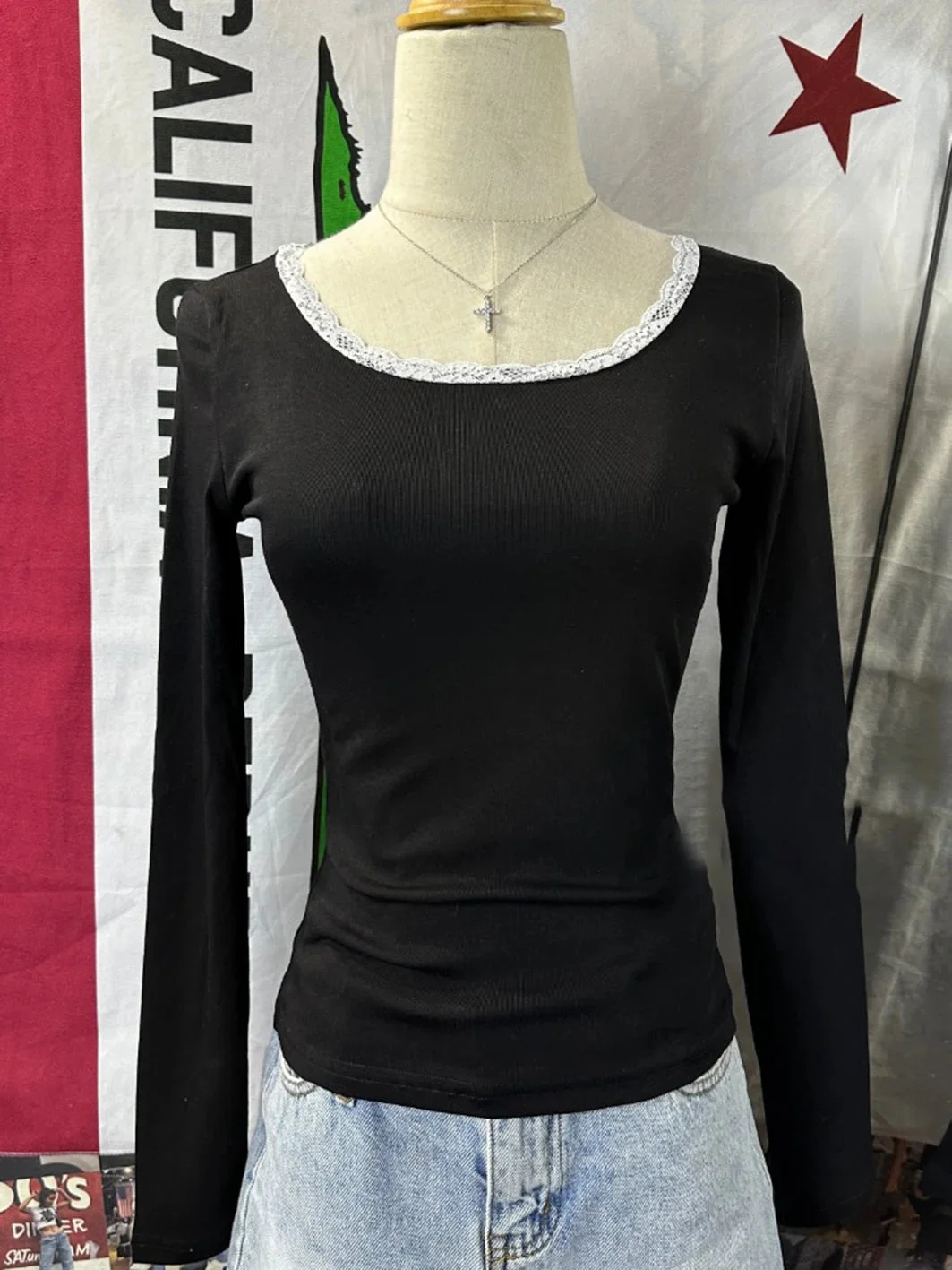 Huibahe Trim Black Long Sleeve T Shirt Women Spring Crew Neck Slim Cotton Tees Female Vintage Simple Basic Casual T-shirt Y2k Tops