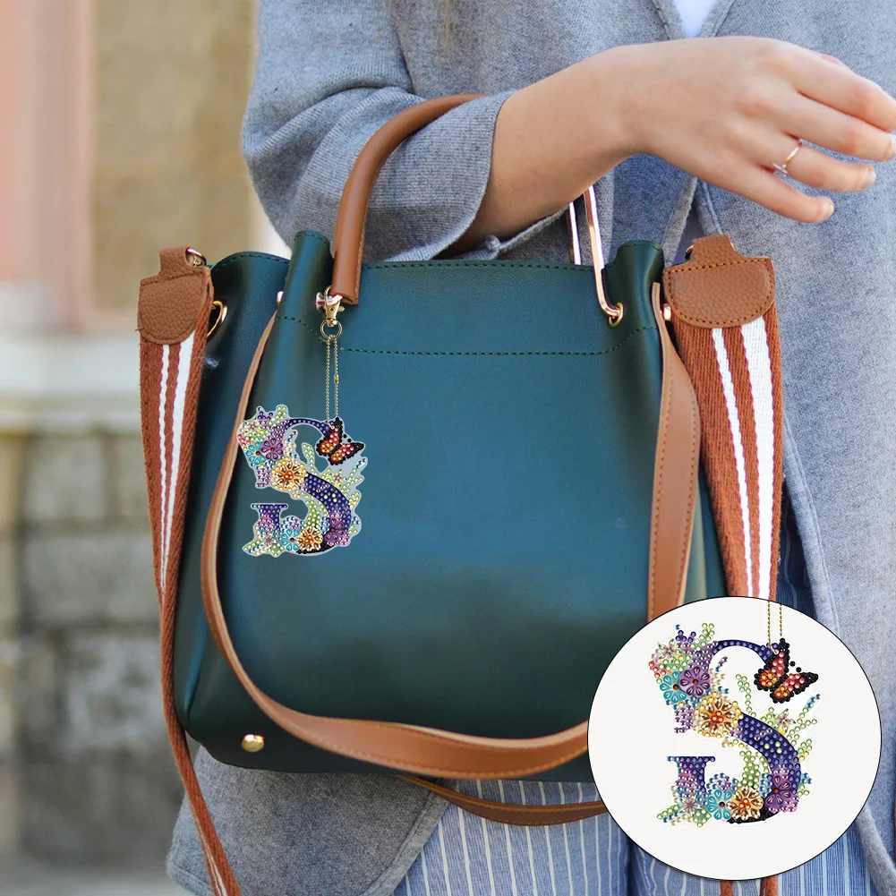 DIY S Diamond Art Key Rings Lettter Keychain Supplies Gift for Kids(Double Sided)