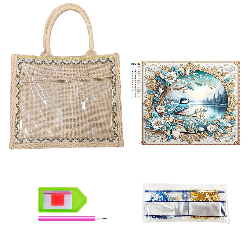 Waterproof Lake View Bird Diamond Painting Storage Bag for Outdoor Travel
