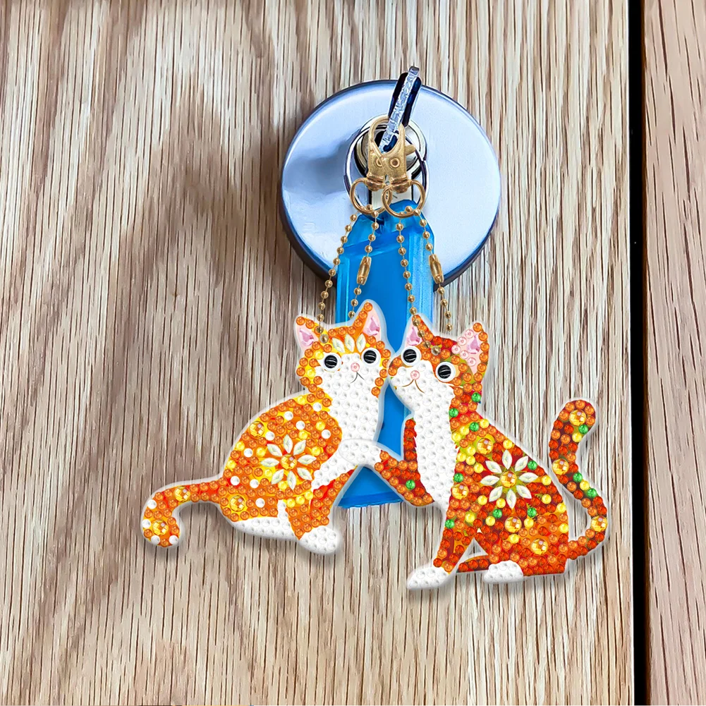 5pcs Diamond Painting Keyring Kits DIY Cat Keychain Bag Pendant(Double Sided)