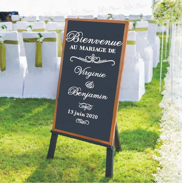 Custom Wedding Sign Stickers French Pattern Vinyl Decals For Wedding Welcome Mirror Personalized Any Texts Sticker Wedding Sign
