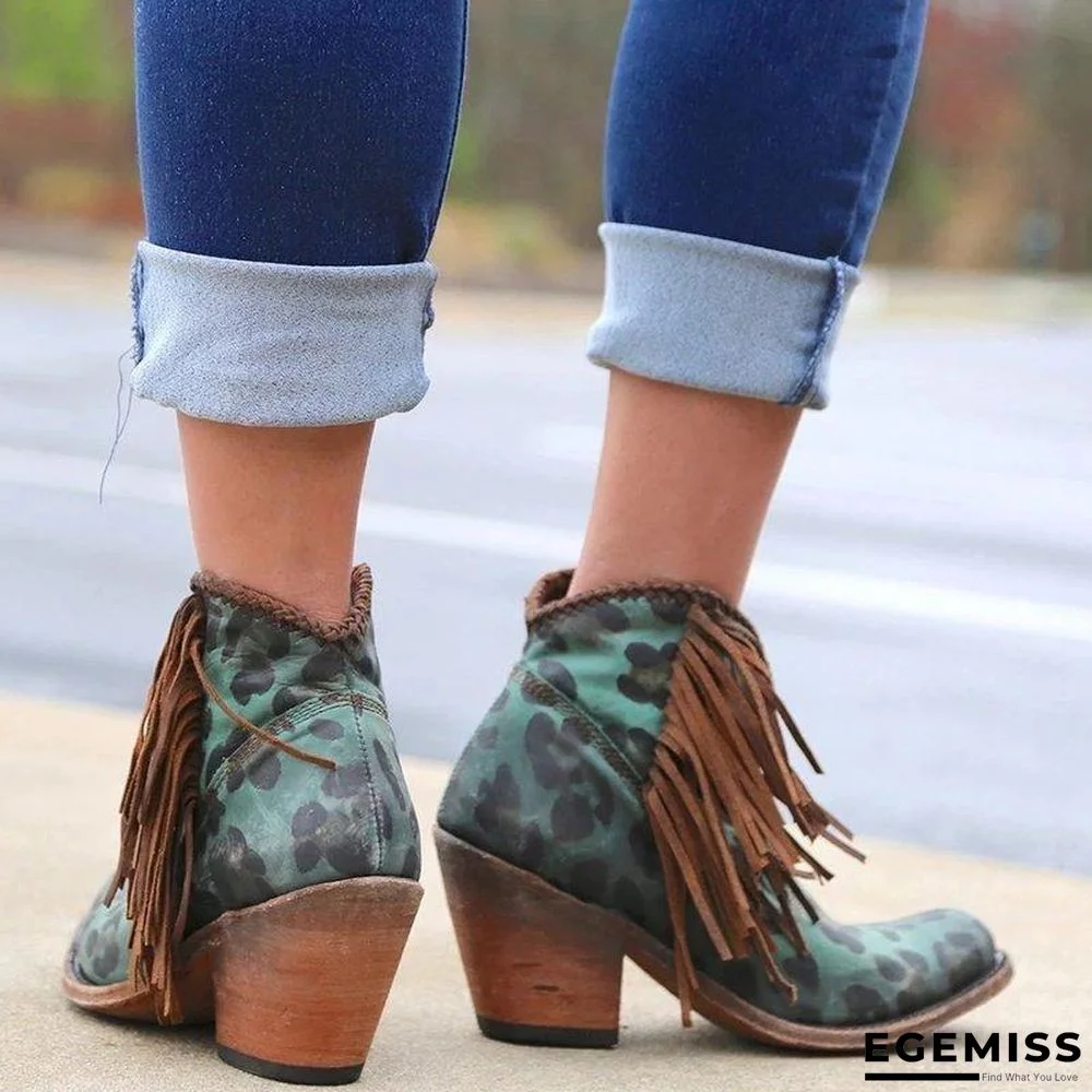 Leopard Tassel Low Heel Boots | EGEMISS