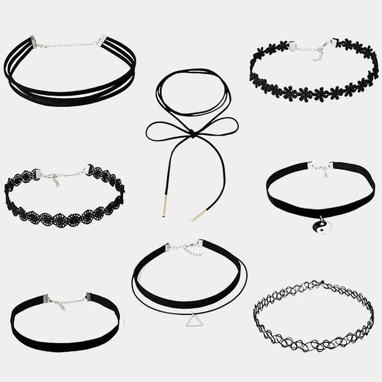 Simple Black Choker Set - Modakawa Modakawa