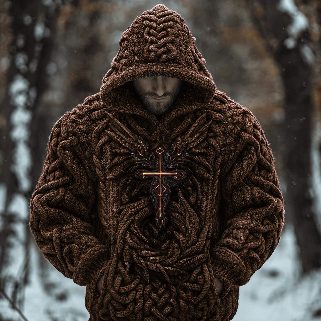 Men's Viking Celtic Dragon Chunky Hooded Sweater  artssus