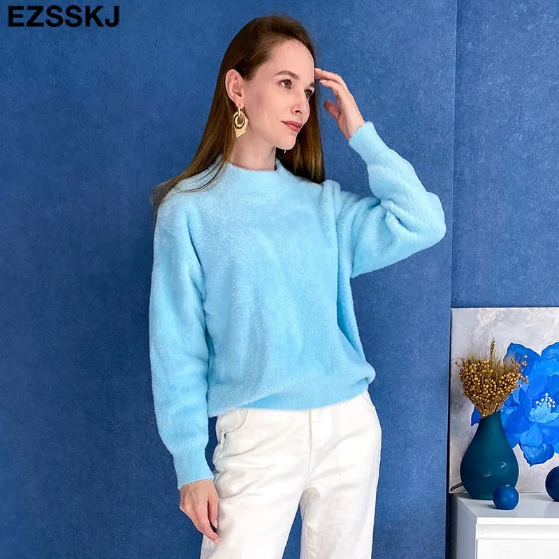 autumn winter oversize thick mink cashmere sweater poullovers women batwing sleeve 2021 female casual warm fur sweater jumper