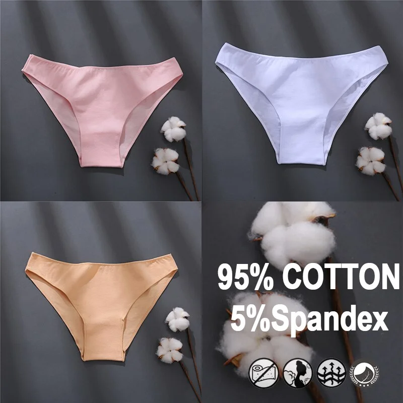 Billionm Women Sexy Cotton Panties Solid Color Underwear Simple Style Briefs Low Waist Breathable Panties Female Soft Intimates Lingerie