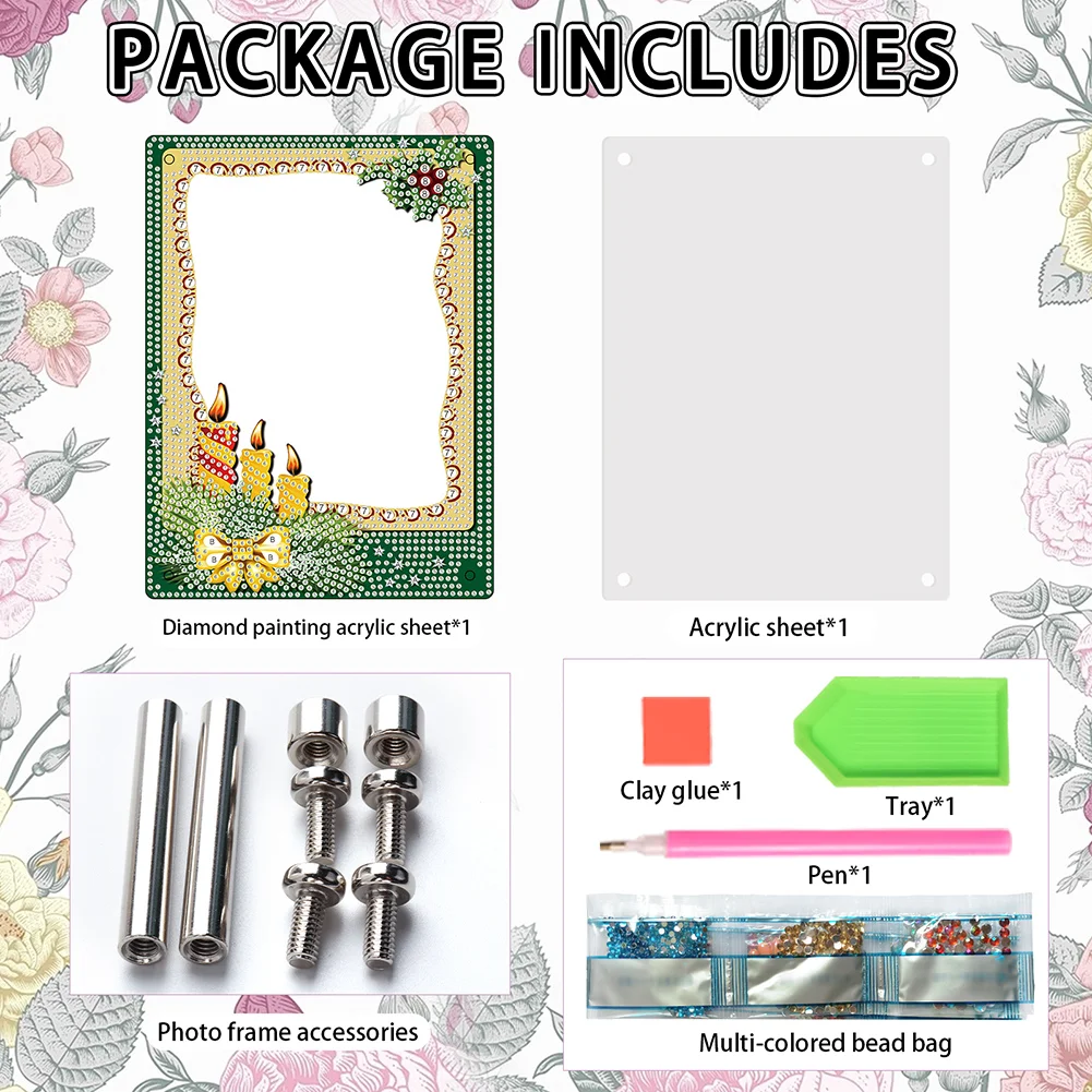 5D DIY Christmas Green Floral Special Shape Diamond Painting Photo Frame Home Decor