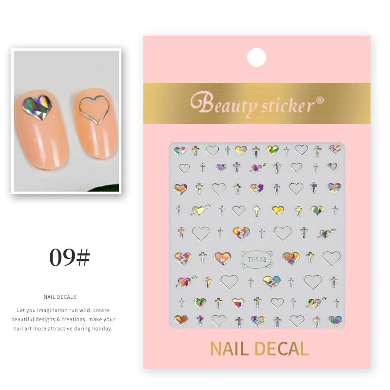 1 Sheet New Roman English Alphabet Number 3D Nail Stickers Christmas Animals iridescent Gold Silver Word Small Letters Nail