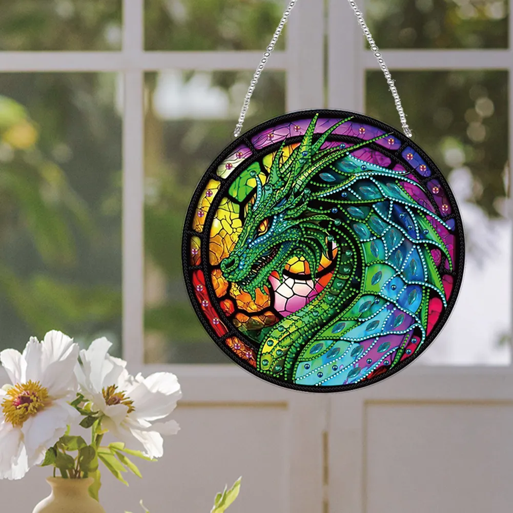 DIY Stained Glass Dragon Acrylic Special Shaped Hanging Diamond Painting Art Pendant Suncatcher Home Windows Decor 