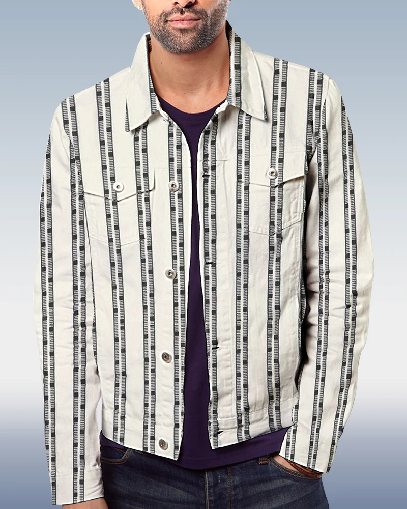 Men's Casual Striped Pattern Jacket 035