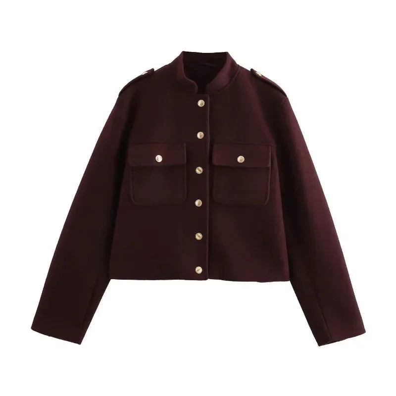 Toloer Red Solid Gold Button Jacket-Outfit Ideas