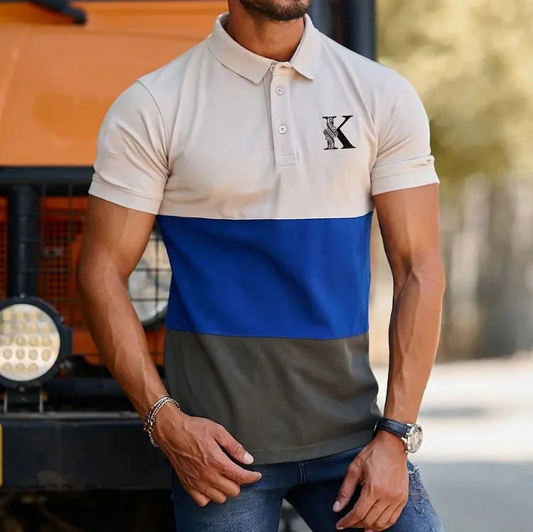 BrosWear Casual Color Matching K Short Sleeved Polo Shirt