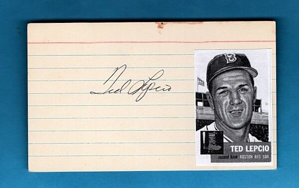 1953 TED LEPCIO-BOSTON RED SOX AUTOGRAPHED 3X5 CARD W/Photo Poster painting-(d.2019)