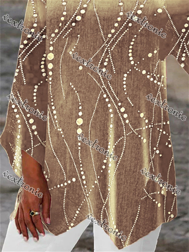 Women 3/4 Sleeve Scoop Neck Printed Stitching Women Tops