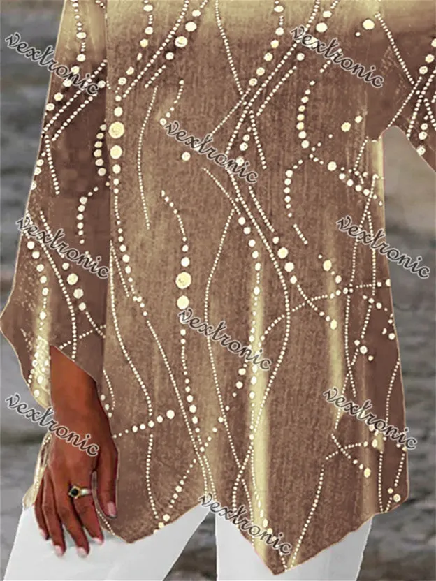 Women 3/4 Sleeve Scoop Neck Printed Stitching Women Tops