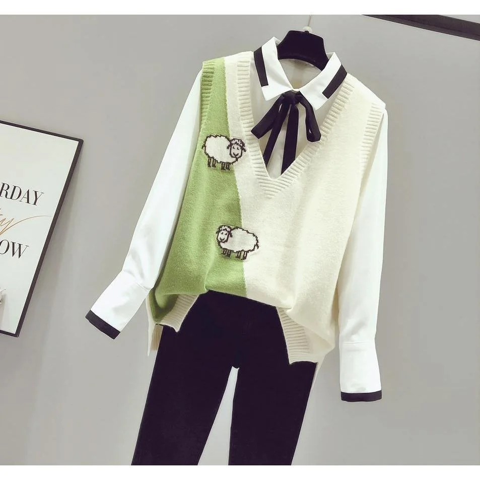 Women's 2021 new design cartoon knitted vest women casual cotton sweater