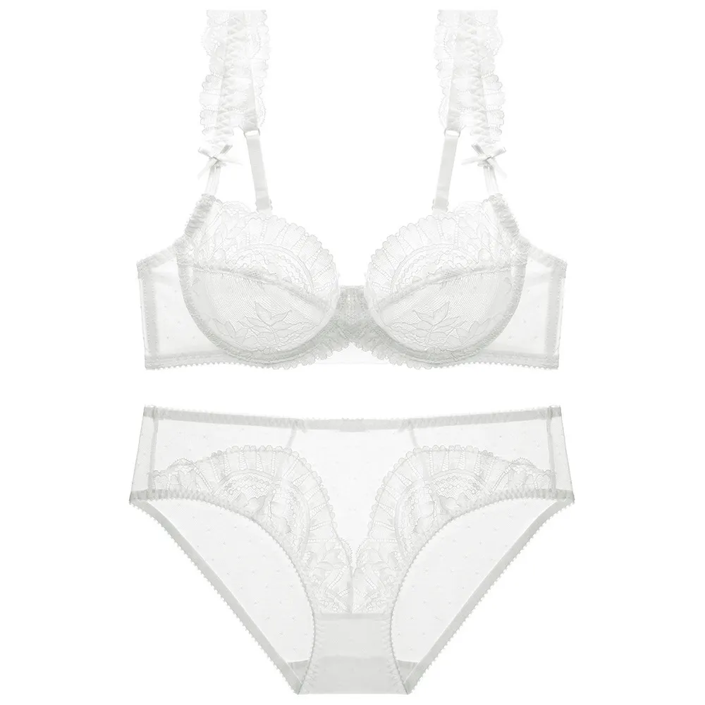 Churchf Lace Sexy Lingerie Set Large-Size Transparent Bra Large Bra Small Side Non-Slip Lady Bra Set
