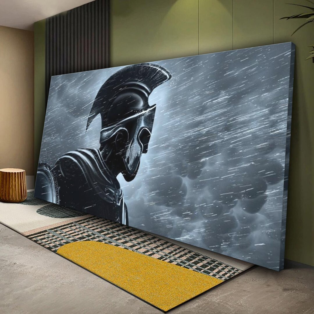 Spartan Warrior Rain Battle Canvas Wall Art