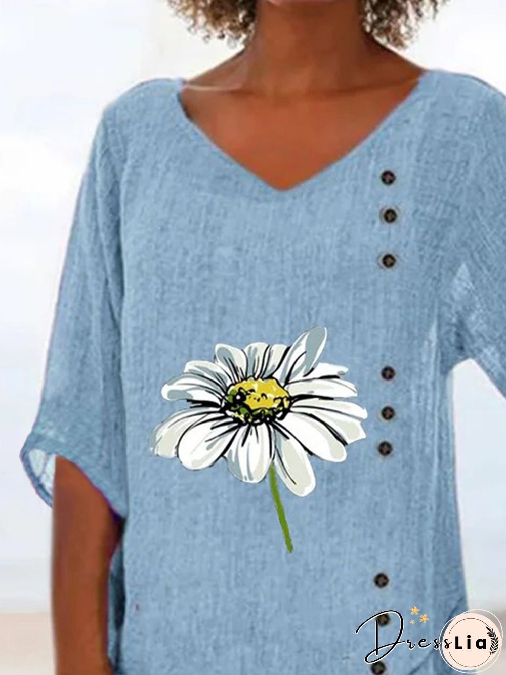 Floral V Neck 3/4 Sleeve Plus Size Casual Tops