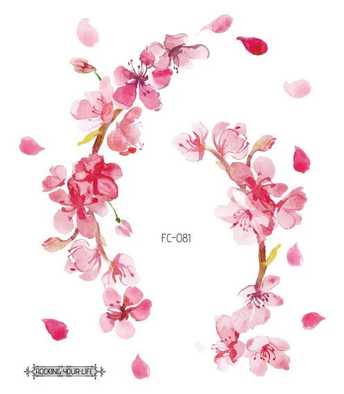 24 Kinds Flower Tattoo Temporary Body Sticker Gradient Color Pink Sakura Flowers Disposable tatouage temporaire