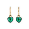 14K Yellow Gold Heart Cut Colombian Lab Emerald Bezel Setting Hoop Earrings with Black Rhodium Plated