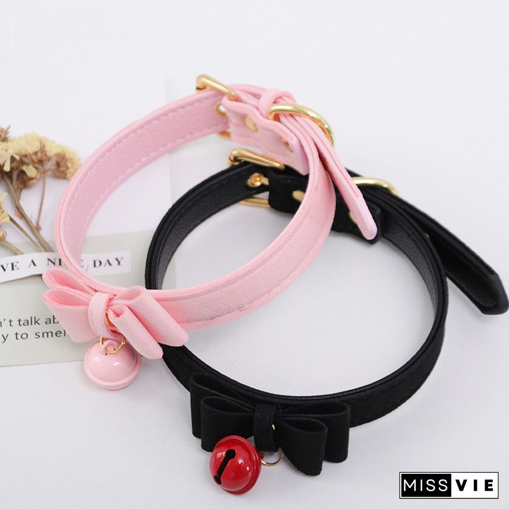 Bow Knot Small Bell Leather Collar