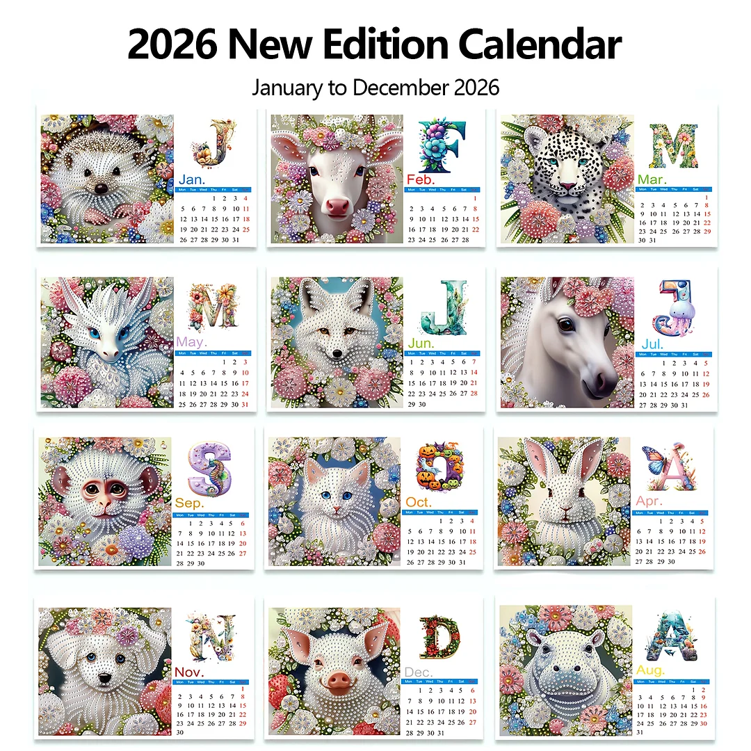 2026 Calendar Diamond Painting Kit Animal DIY Diamond Art Desk Calendar