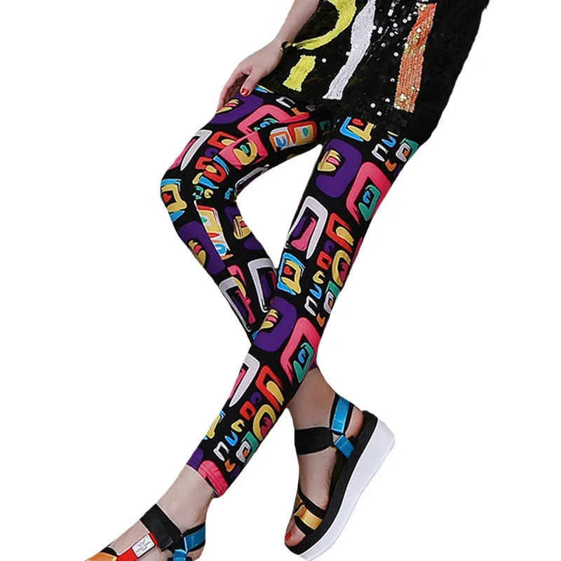 CUHAKCI Fitness Leggins Women Legging Graffiti Cartoon Printed Trousers Elastic Push Up Pencil Pants Polyester