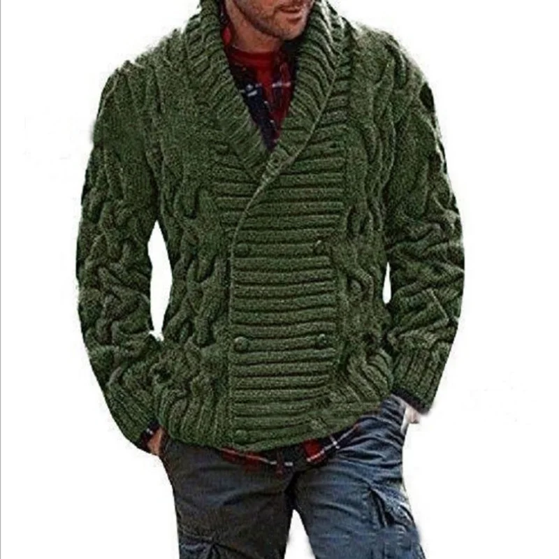 Wongn Wongn New Men's V-Neck Double Breasted Thick Knit Cardigan Sweater