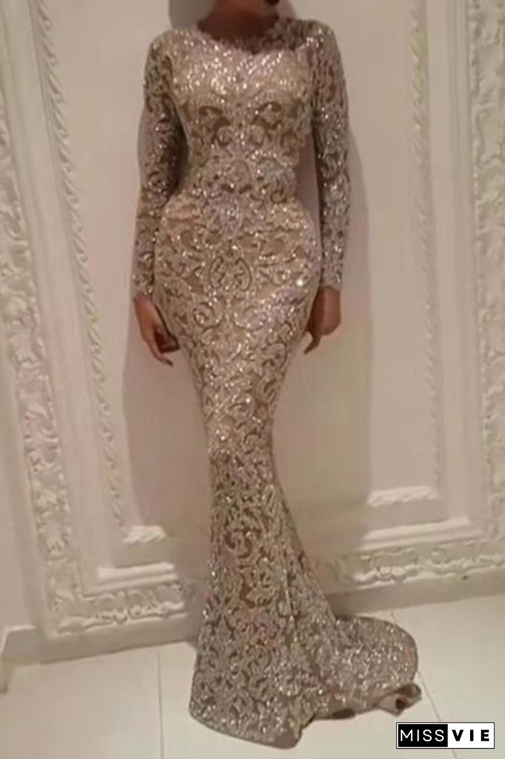 Elegant Bronzing Patchwork O Neck Evening Dress Dresses