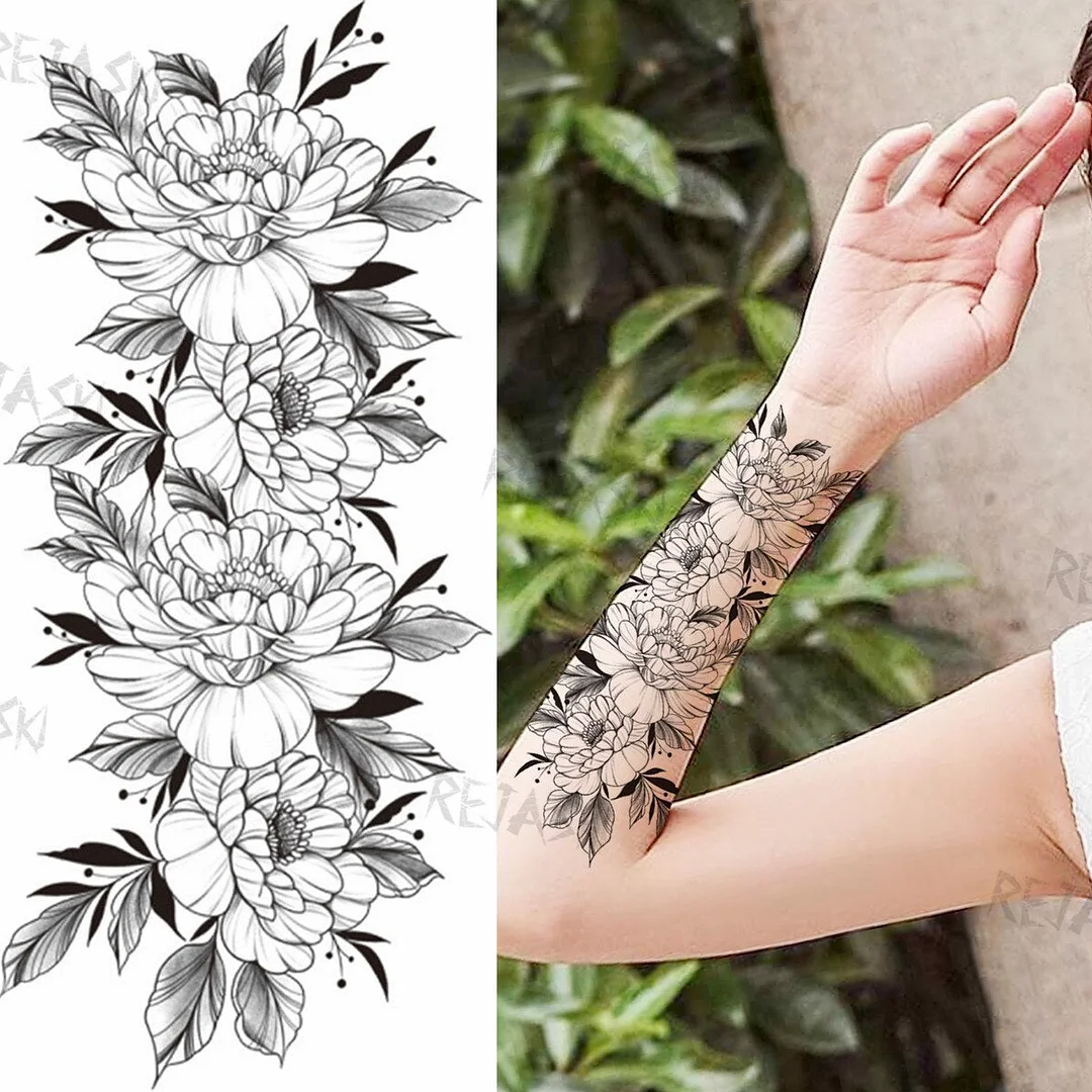 Black Infinity Temporary Tattoos For Women Girls Realistic Sun Flower Rose Letter Fake Tattoo Sticker Waterproof Arm Tatoos