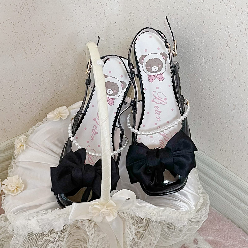 Bow Knot Mary Janes Lolita High-heeled Sandals - Modakawa Modakawa