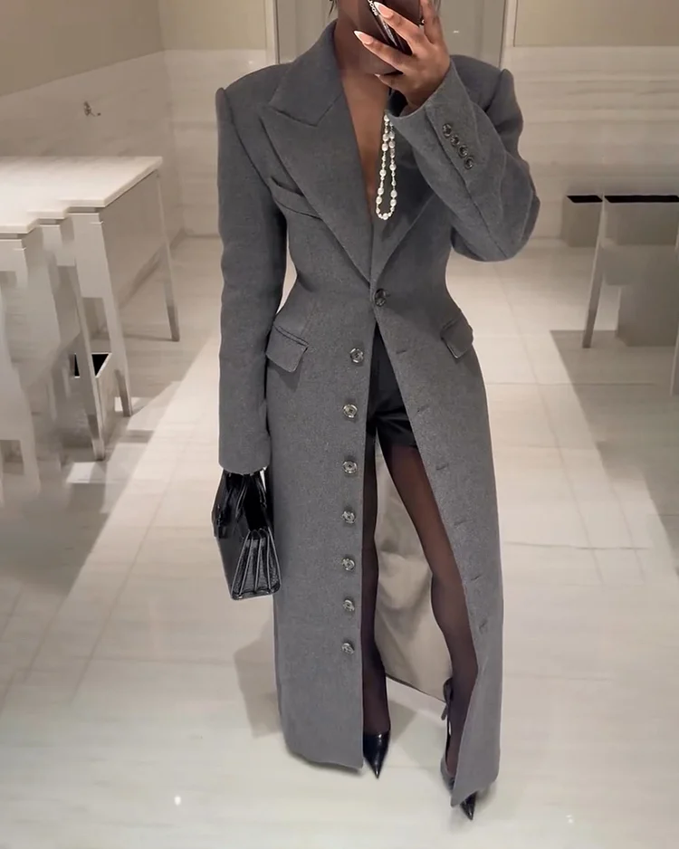 Women's solid color waisted suit collar jacket