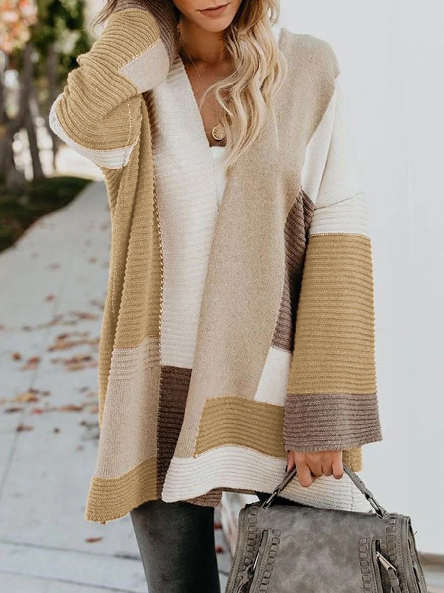 Loose Geometric Colorblock Sweater Cardigan