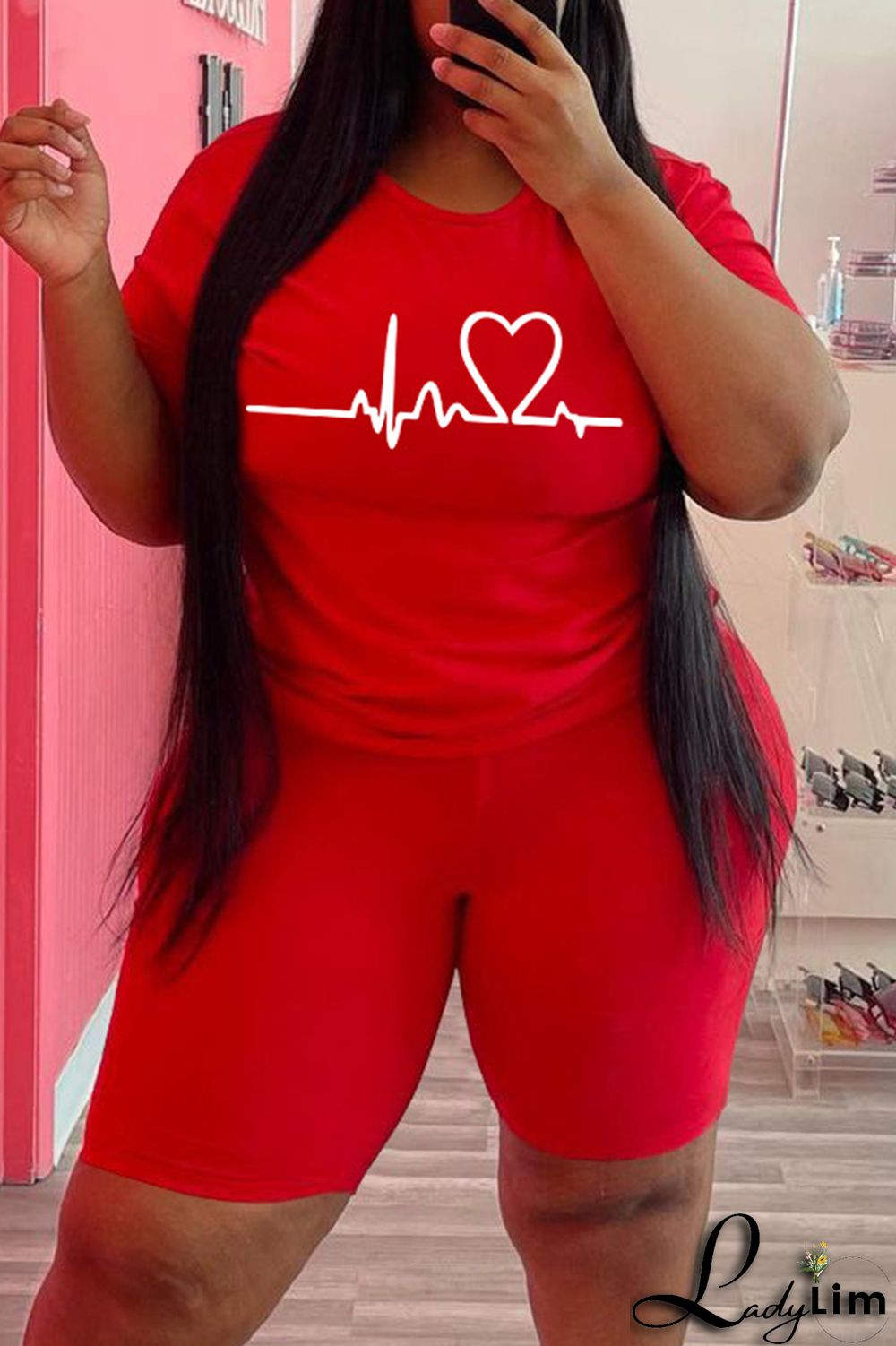 Black Fashion Casual Print Basic O Neck Plus Size Two Pieces