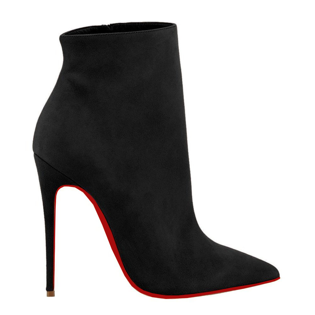 4.72" Red Bottom Women's Ankle Boots Closed Pointed Toe Stilettos Suede Booties-MERUMOTE