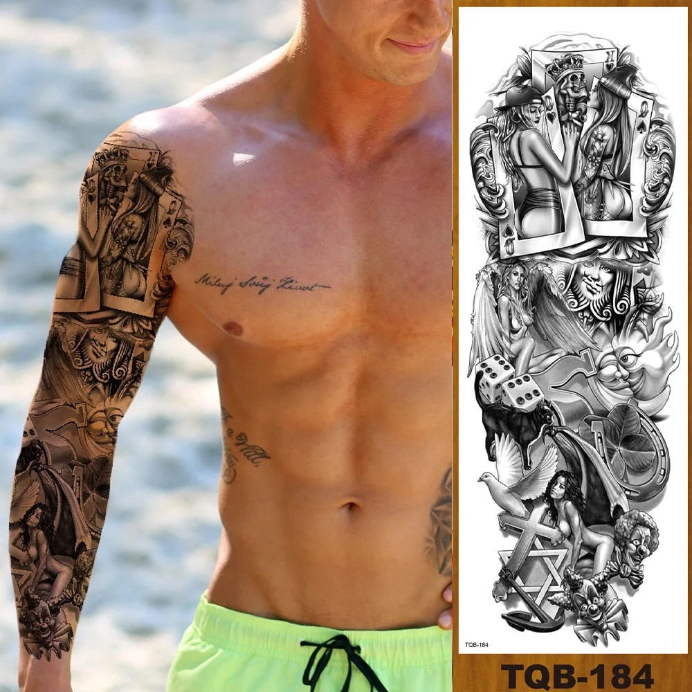 Full Flower Arm Temporary Tattoo Sticker Man Woman Body Leg Fake Tatoo Cute Girl Sexy Skull Rabbit Hotwife Decor Halloween DIY