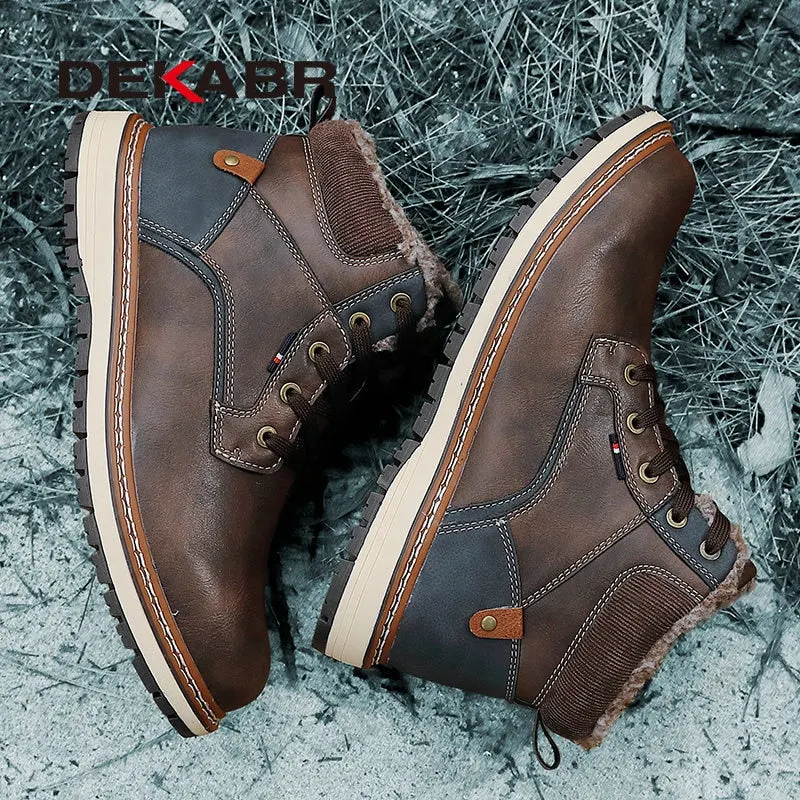 DEKABR Winter Genuine Leather Men's Boots Thick Fur Warm Ankle Boots Working Men Footwear Waterproof Snow Boots Plus Size 40~47