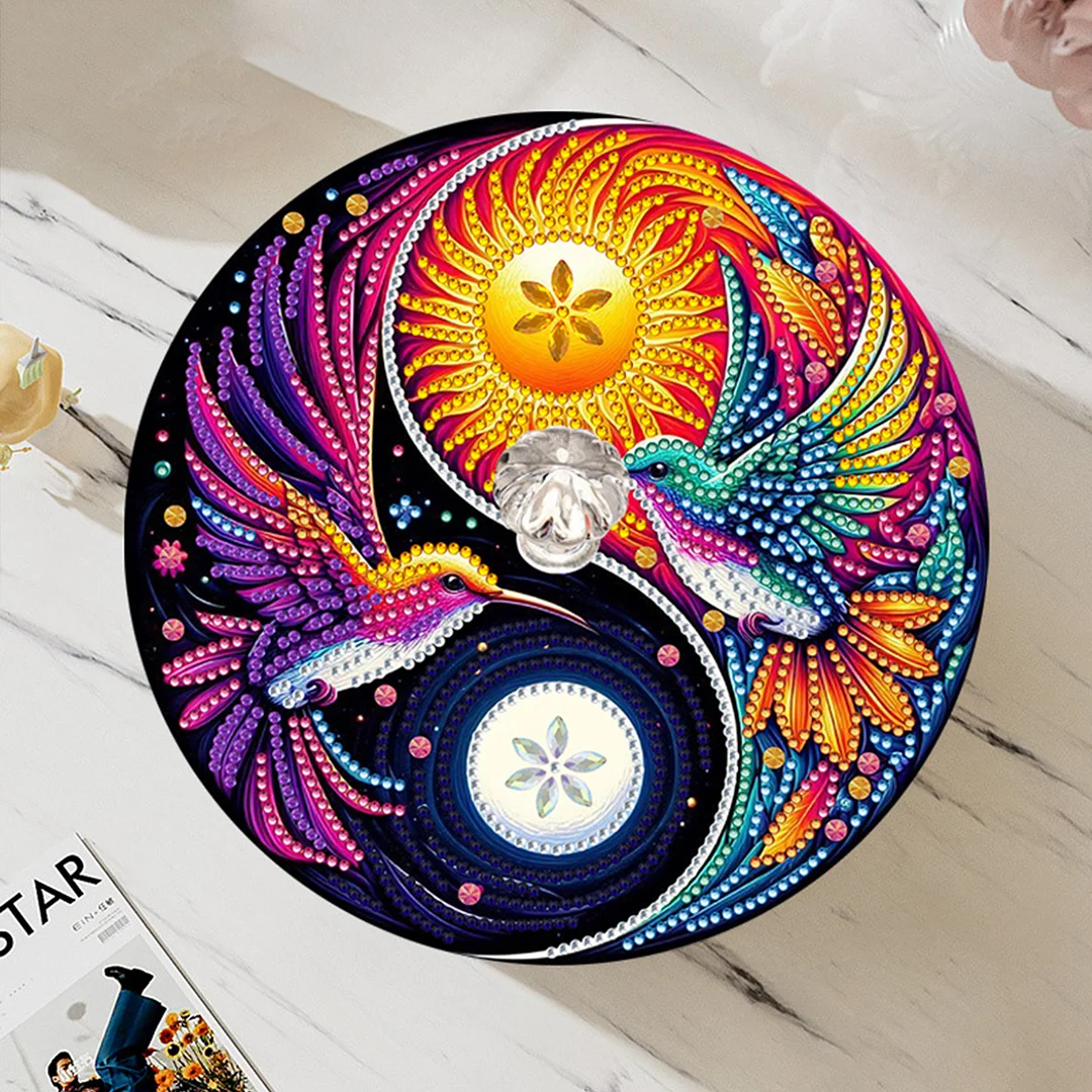 5D DIY Diamond Painting Handmade Wood Storage Box Crystal Storage Case(Yin Yang)