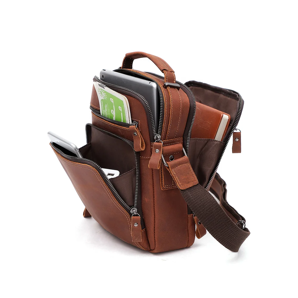 Men's messenger bag casual retro large capacity genuine leather bag