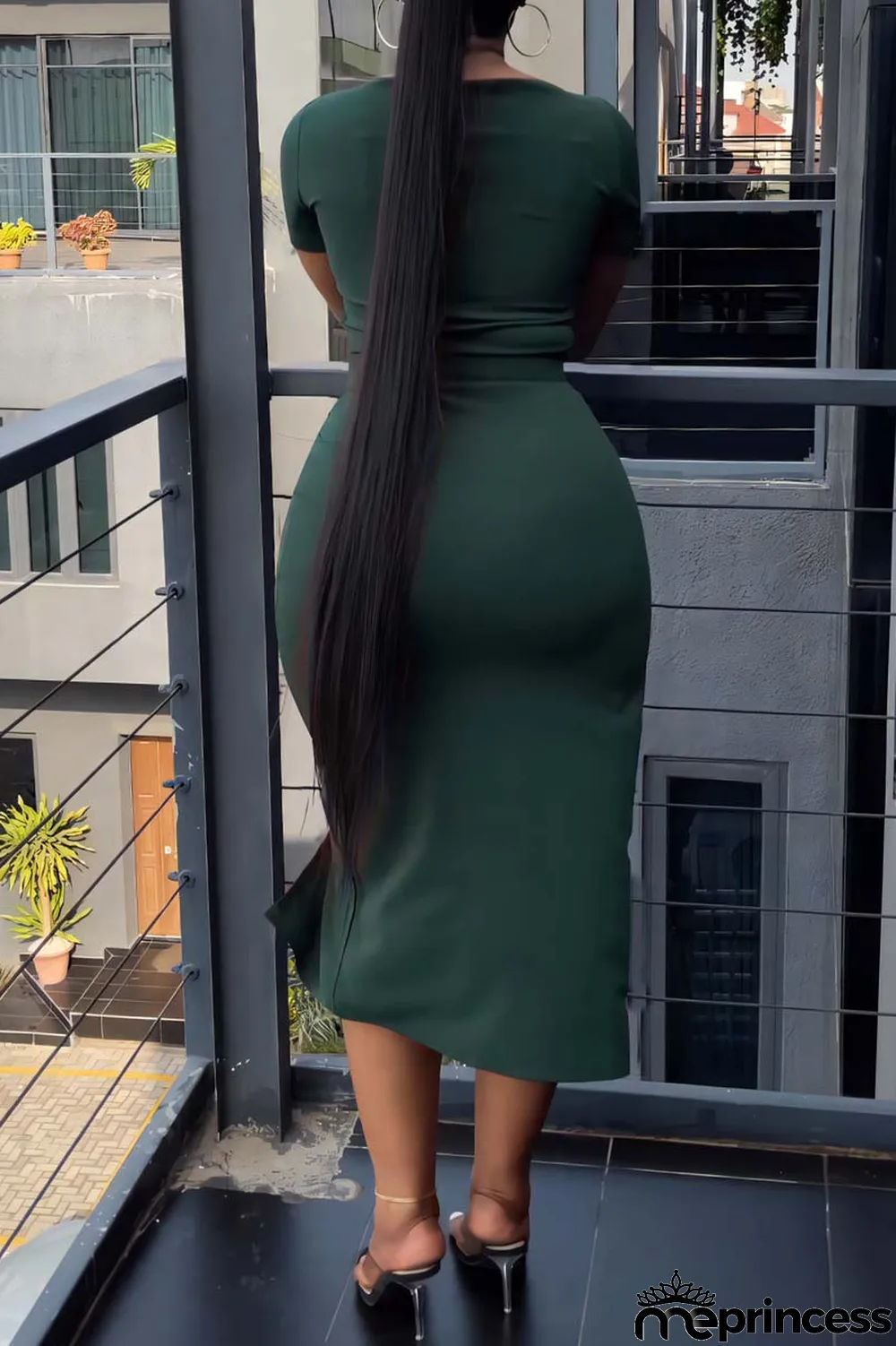 Green Casual Solid Bandage Slit O Neck Short Sleeve Two Pieces