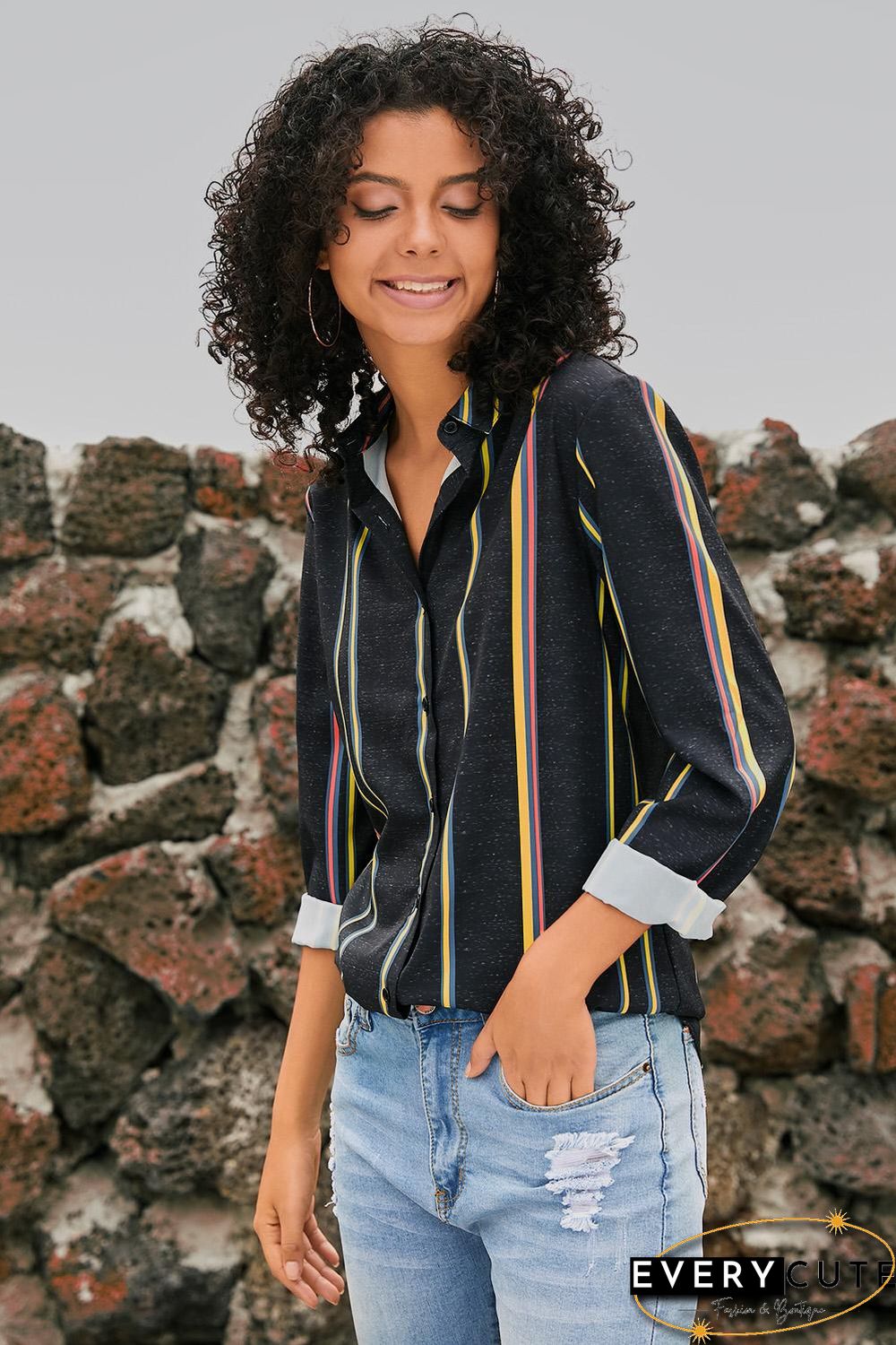 Yellow Charcoal Striped Modern Women Shirt