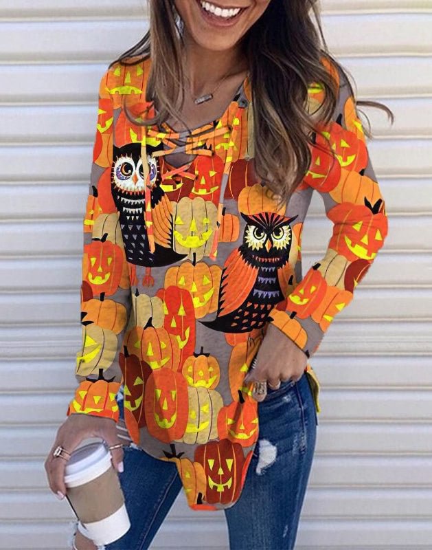 Halloween Pumpkin Owl Long Sleeve T-shirt